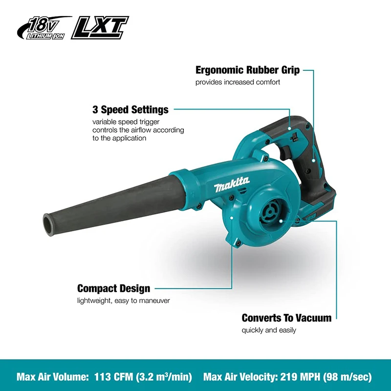 Makita DUB185 18v Lithium-Ion Battery Cordless Handheld Household Suction Blower Dual-Purpose Power Blower Bare Metal