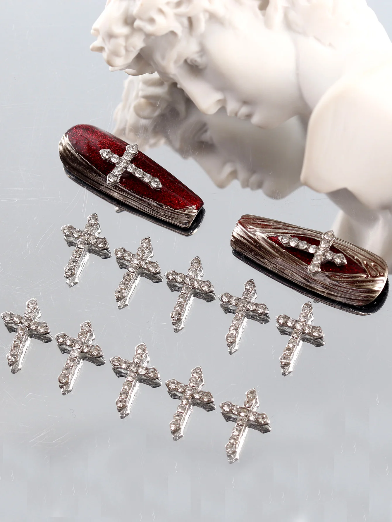 10pcs nail art decorations Y2K three-dimensional luxury exquisite cross nail jewels DIY nail decorations, special for nail salon