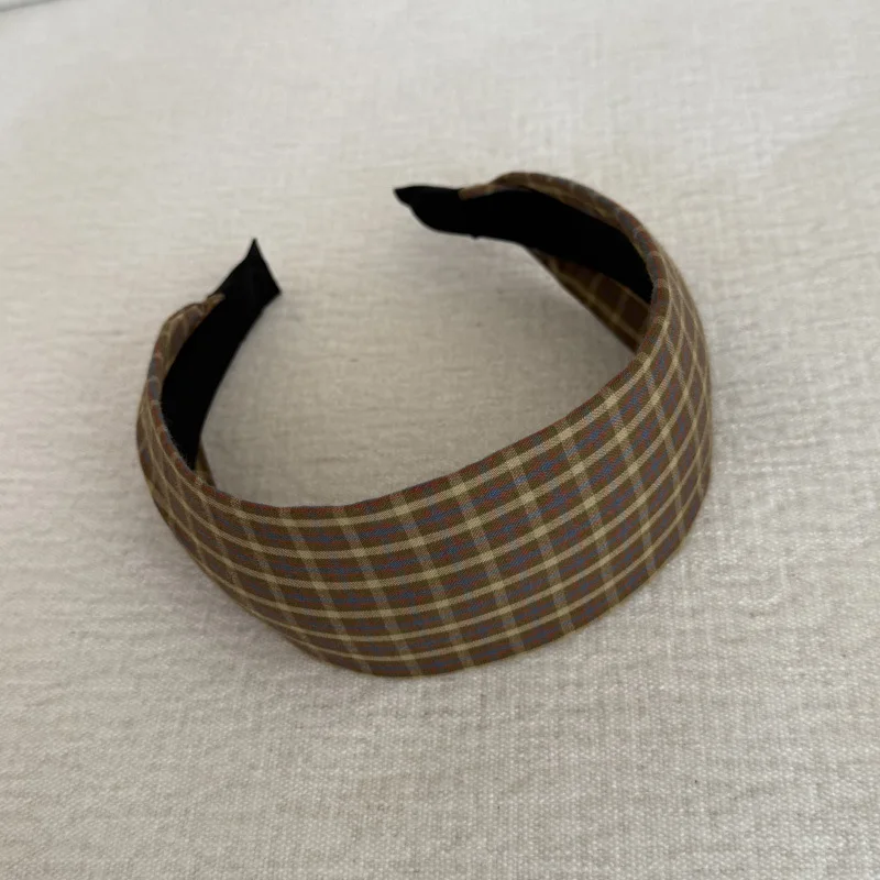 Retro Blaues Karo-Breitband, modisches Haaraccessoire für Mädchen, vielseitiges, schmales Haarband, hochintelligent – Detail 7
