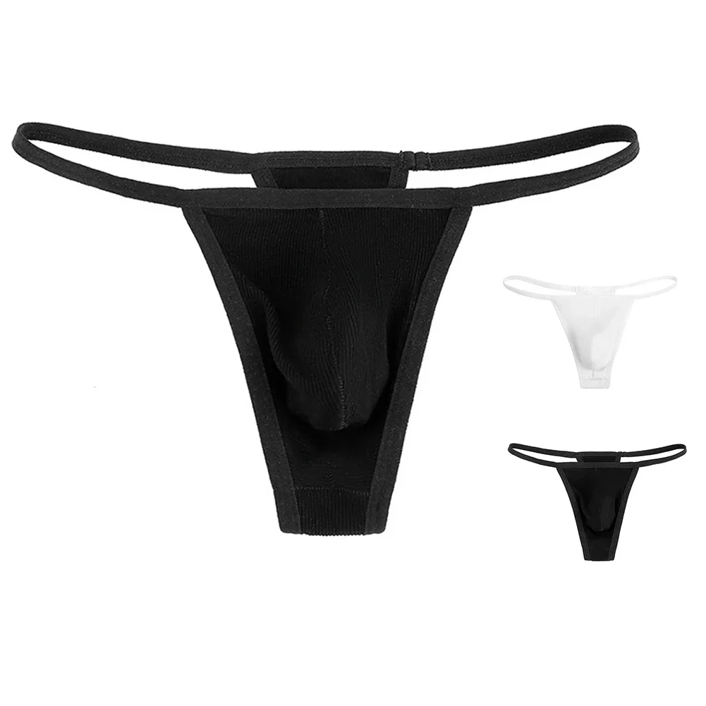 Sexy Man Thongs  Bulge Pouch Briefs T-Back G-String Bikini Underwear Sheer Solid Color Panties Thong Underpants For Men