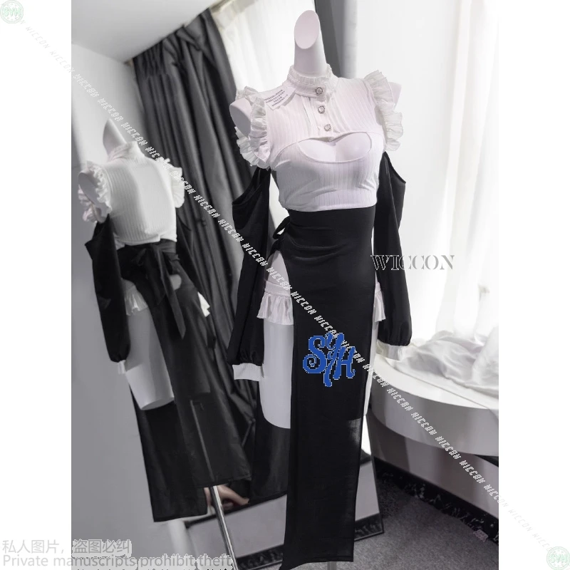 أنيمي مثير راهبة تأثيري حلي الأسود القلب الدانتيل الملابس الداخلية فستان لوليتا شق تنورة جيراي كي حفلة الهالوين