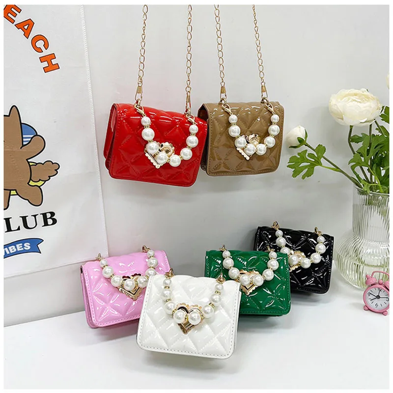 Women Handbag Faux Pearl Handle Golden Love Heart Detachable Metal Chain Mini Elegant Girl Single Shoulder Bag Purse Cute Wallet