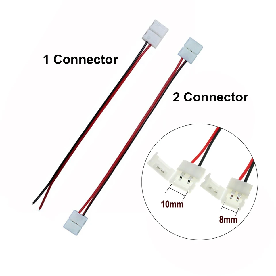 100pcs 2Pin 8mm 10mm Led Strips Connector No Welding connector for 3528 5050 Led Strip Quick Plug, led connect 2p plug red black