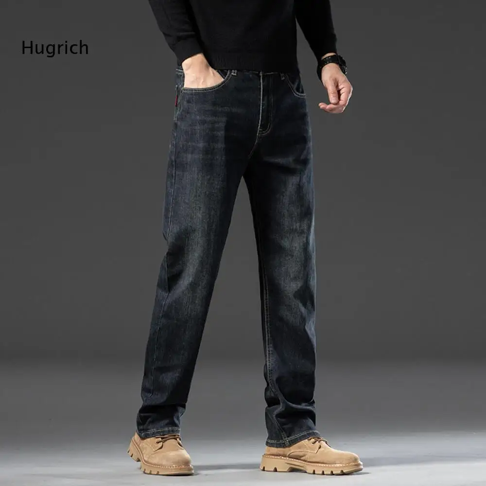 Men Vintage Wash Denim Long Bottoms Classic Straight Leg Construction Multi Pockets Sturdy Texture For Daily Casual Use