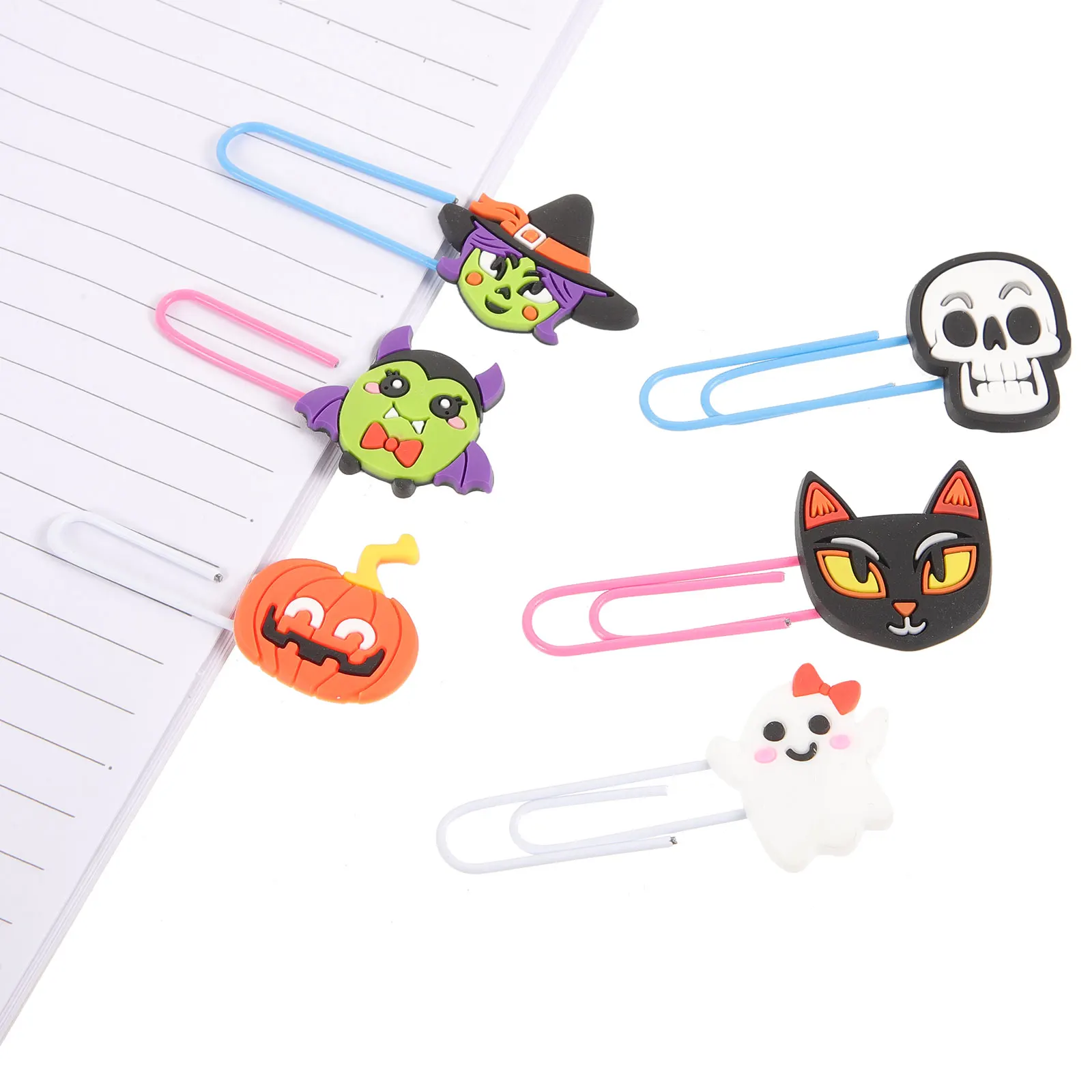 

20 Pcs Skull Paper Clip Halloween Clips European and American Soft Rubber Shaped Bookmarks Paperclip Supplies Office