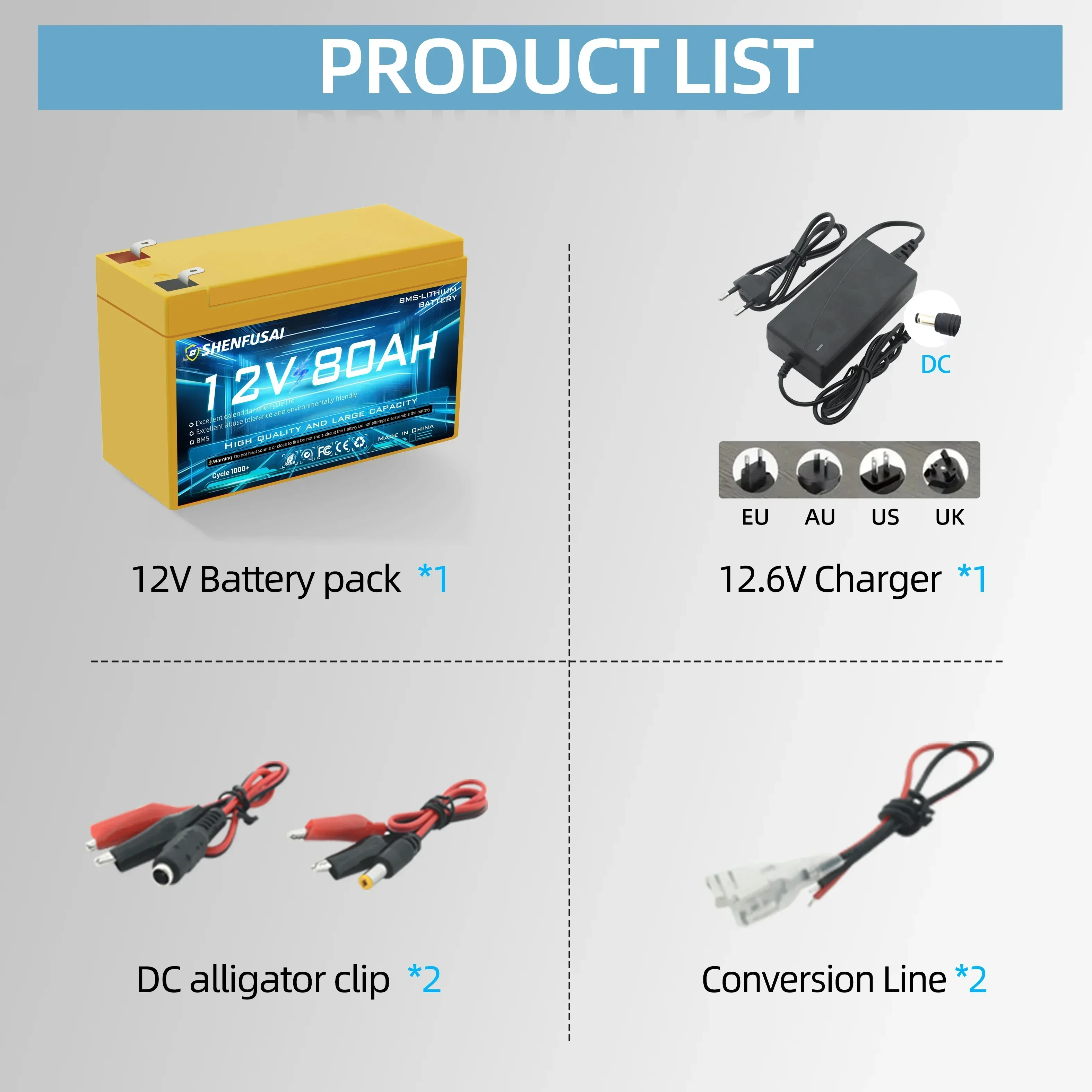 18650 Battery12V 80Ah Li Ion Upgraded Lithium Battery Pack 100Ah/80Ah Built-in BMS 30A High Current For solar cells