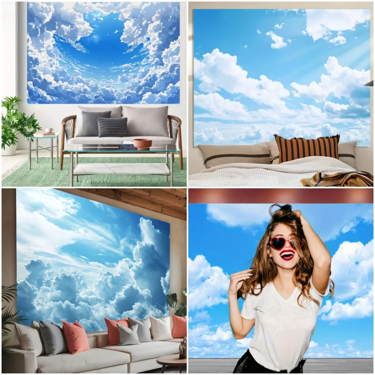 

Blue Sky White Cloud Background Natural Landscape Home Party Decoration Backdrop Portrait Photography Banner Baby Shower Props
