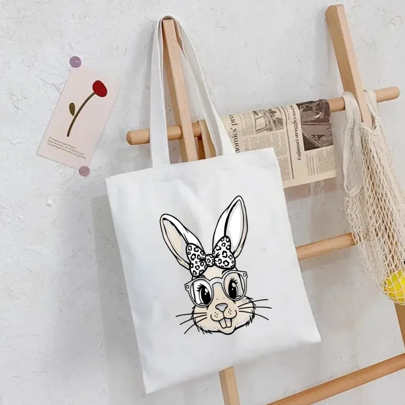 فراشة عقدة نظارات أرنب رئيس طباعة حقيبة قماش قنب حمل حقيبة حقيبة كتف حقيبة الجامعة ديكور المنزل حقيبة طالب عصرية
