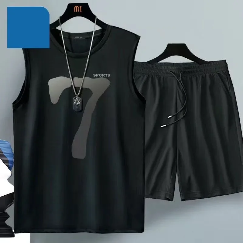 

2025 Summer Clothes for Men Breathable Fitness Sports Quick Drying Men's Tank Top + Sweatpants Two-piece Sets Men's Clothing