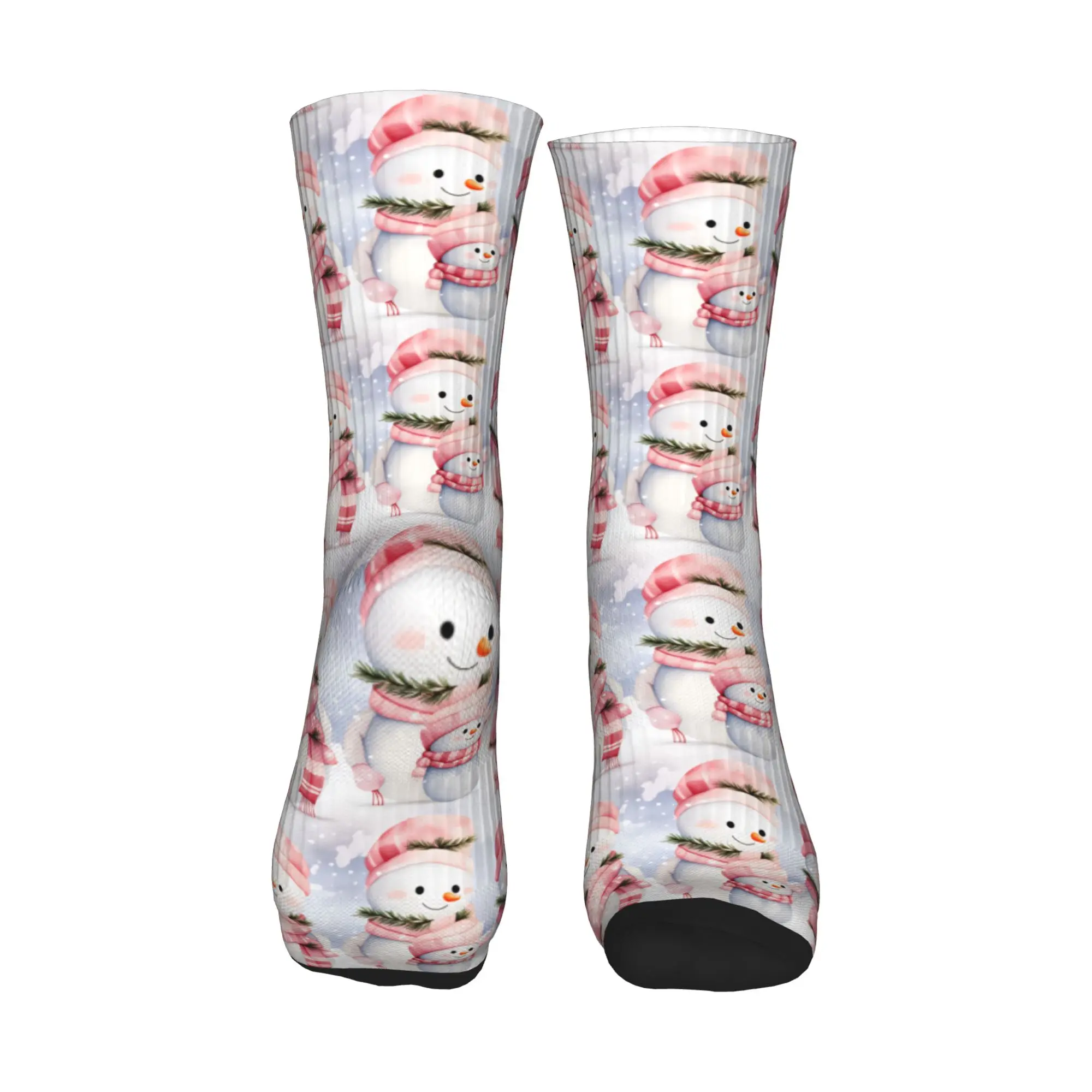 Cool Pink Snowman Christmas Pattern Socks Men Women Warm 3D Print  Sports Basketball Socks view 2