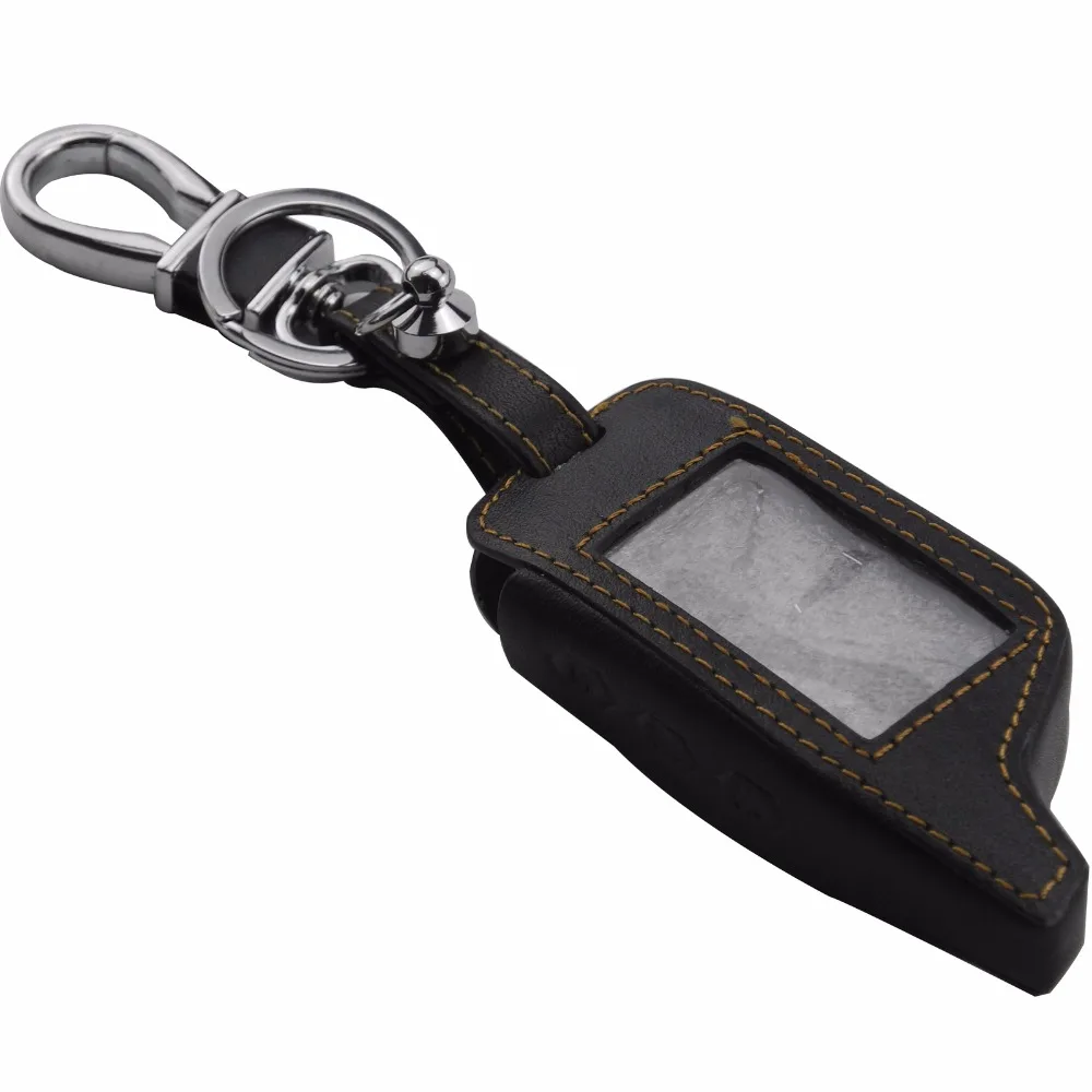 Jingyuqin 3 Buttons Leather Key Case Cover Key Bag For Starline B9 Twage Two Way Car Alarm System Keychain