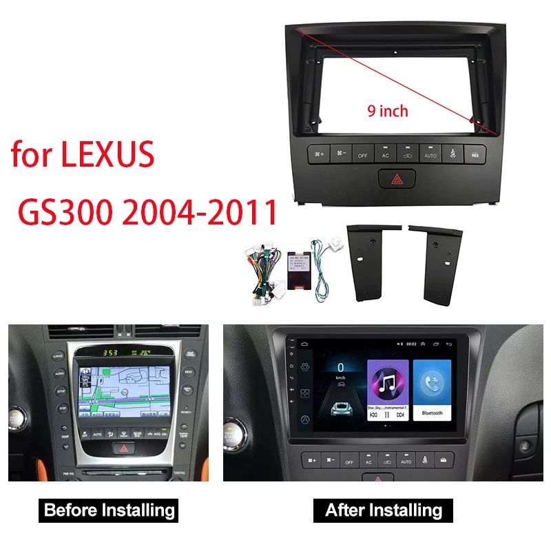 

Жгут проводов автомобильного радио Android для Lexus GS300 2004-2011 гг., 9-дюймовая пластиковая лицевая панель автомобиля DVD-рамки