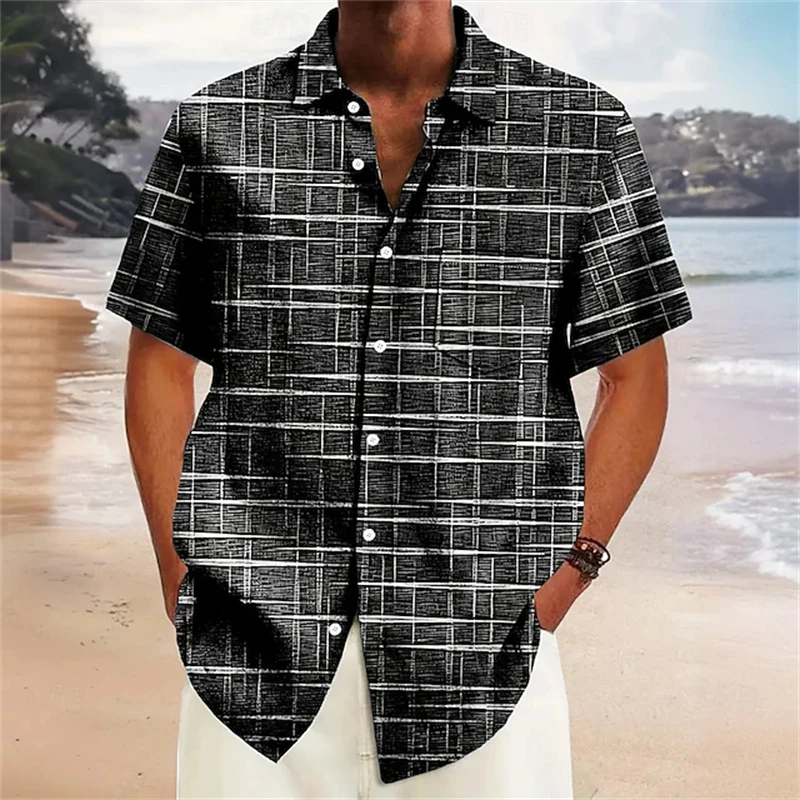 

Мужская повседневная рубашка с 3D принтом и геометрической сеткой на пуговицах с лацканами и коротким рукавом, модная повседневная одежда для отпуска, повседневная одежда, топы Y2k Four Seasons