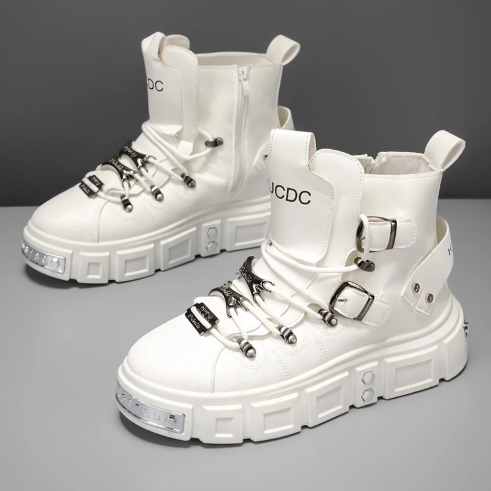 대형 사이즈 벨벳 여성용 2025 신상 플랫폼 메탈 펑크 힐 앵클 블랙 부츠 남성용