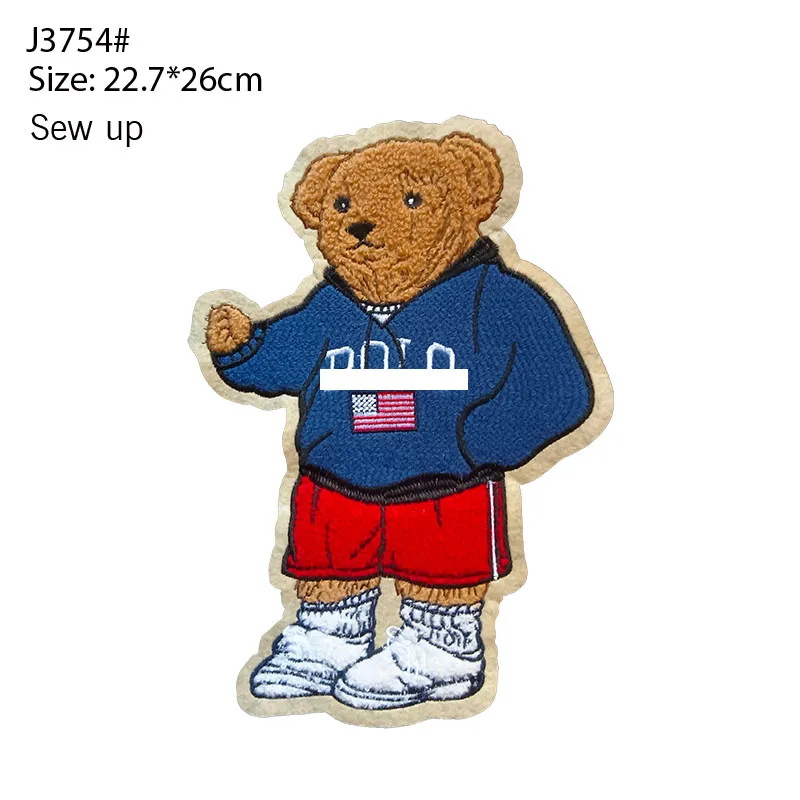 Fashion Large Cute Cartoon Animal Sewn Towel Bear Chicken Emblem Stripe DIY Damaged Decoration Down Coat T-shirt