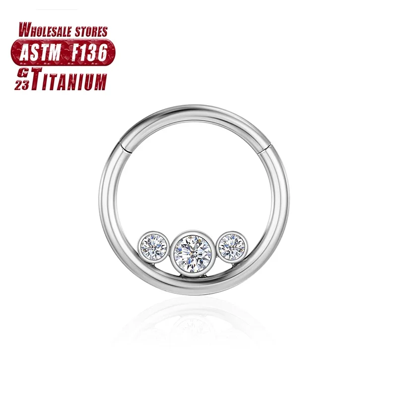 Titanium Septum Clicker Nose Ring with CZ Beads