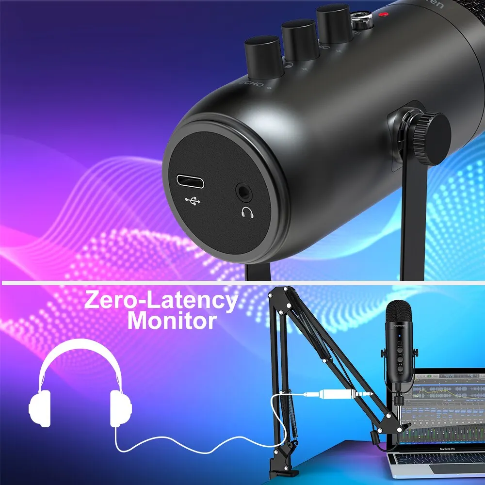 Chuyên nghiệp USB streaming podcast PC Microphone Studio cardioid Condenser Mic Kit với Boom Arm cho ghi âm co giật Youtube