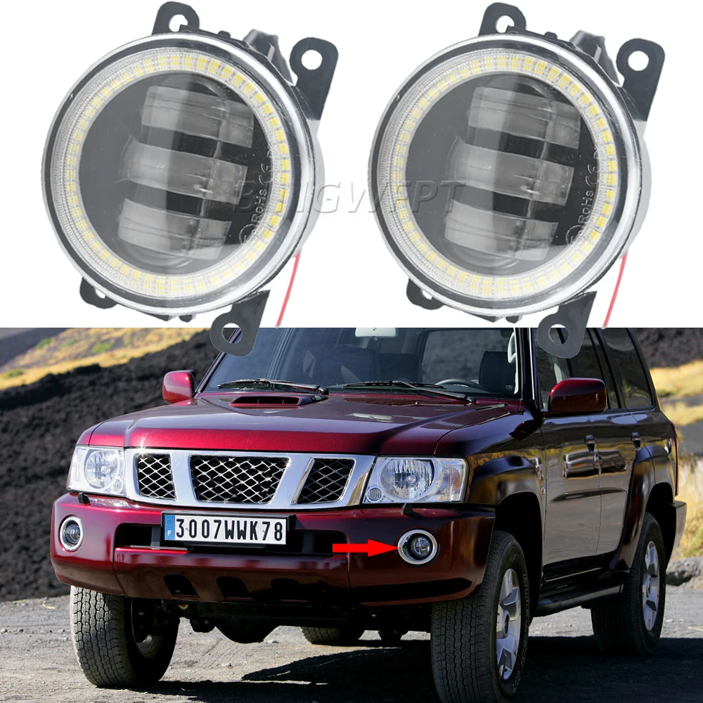 For Nissan Safari Patrol Y61 Facelift 2005 2006 2007 2008 2009 LED Angel Eye Fog Lights 12V Daytime Running Light Car Head Lamp