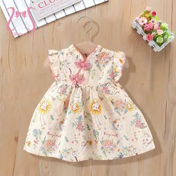 0-4 Years Old Chinese Style Baby Girl Dresses Adorable Rabbit Children Dresses Unique Button Kid Clothes Fashion Toddler Costume