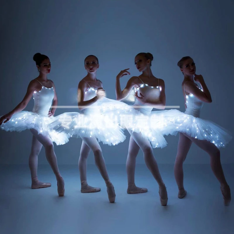 

LeD Light Glowing Ballet Dress Performance New Style GOGO Sexy White Nightclub Bar Party Dance Team Stage Costume Girls Skirt