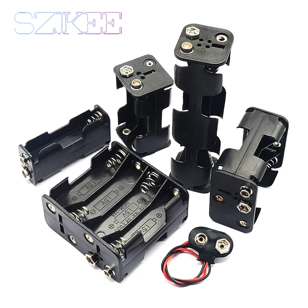 AA Battery Holder Double-Sided AA Battery Box Back-To-Back 2/4/6/8 Slots AA Box Series Connection With 9V Battery Buckle Optiona