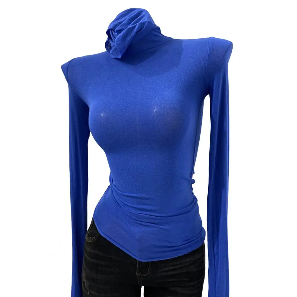 여성 하이넥 긴팔 슬림핏 베이스 셔츠 단색 탄성 셔츠 가을 겨울 베이스탑 섹시 스트릿웨어