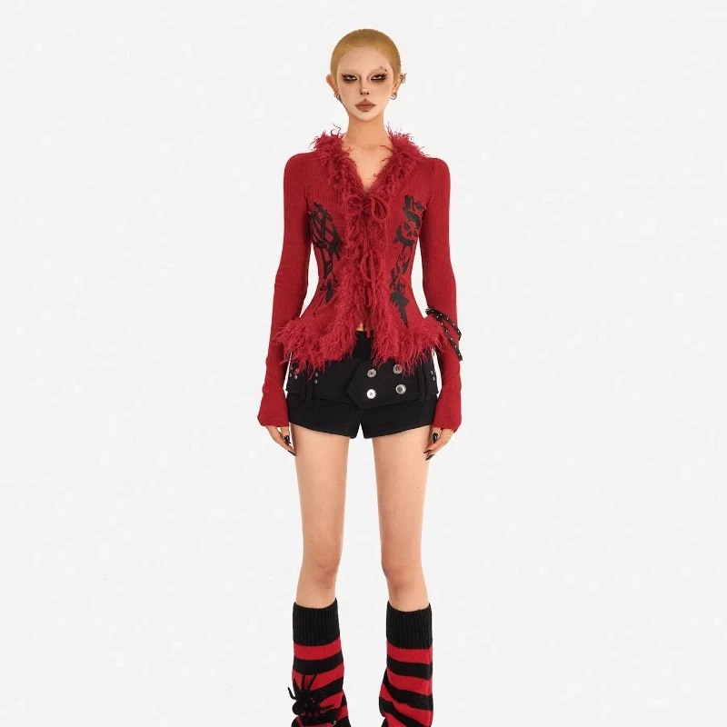 Winter Thickened Design Waist-Cinching Women's Pants Retro Coffee Color Double-Breasted Unique Fashion Slimming Shorts Ladies