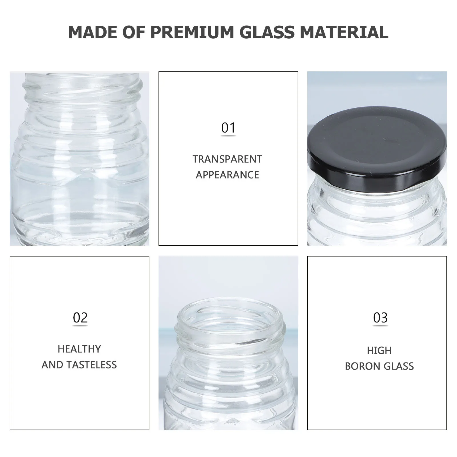 

6Pcs Sealing Glass Storage Jar Premium Transparent Reusable Bottles for Honey Jam Peppers Tea Grains Kitchen Condiment Container
