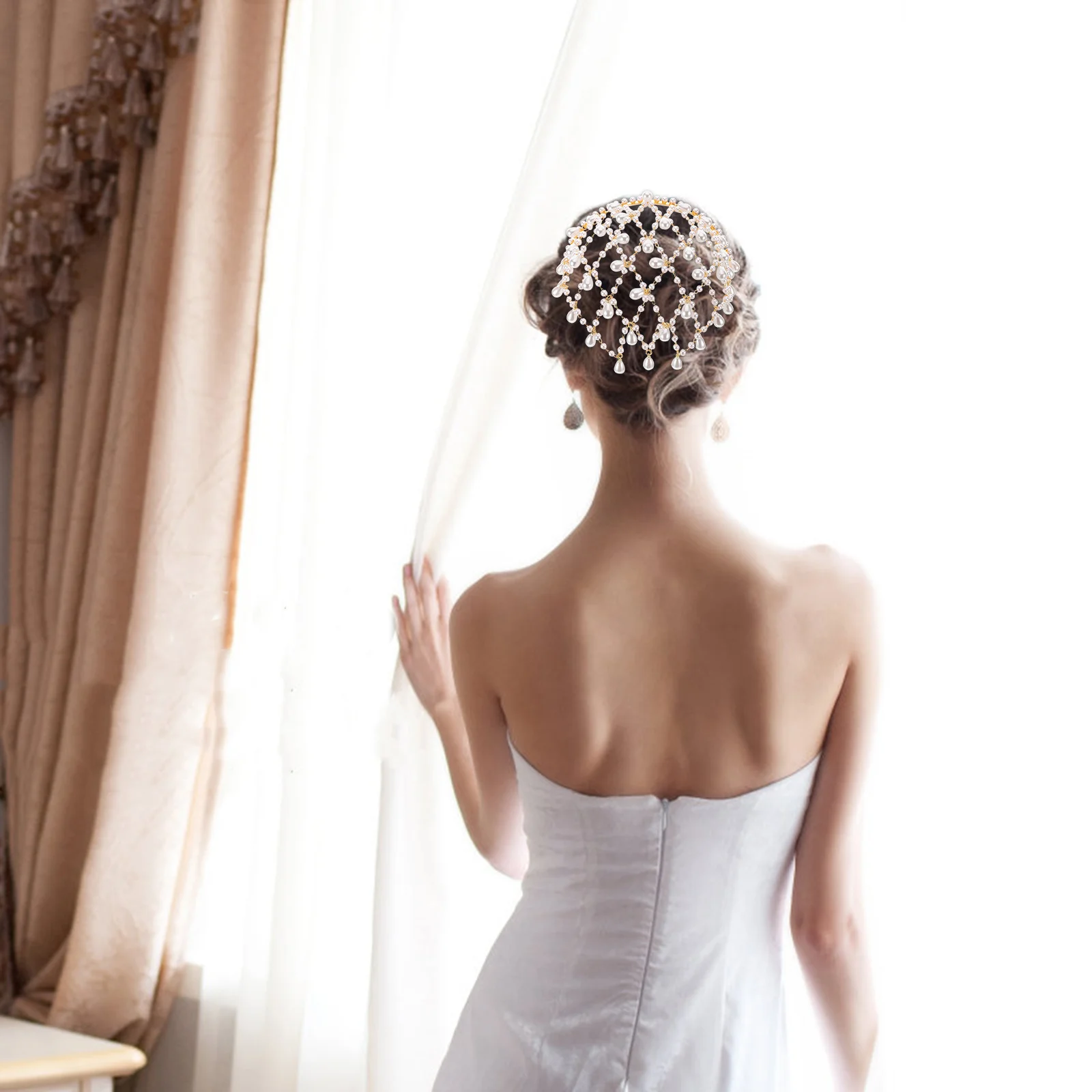 

Mesh Pearl Headband for Women Faux Pearl Embellished Hair Band Boho Vintage Bridal Headpiece Wedding Festival Party Daily Chic