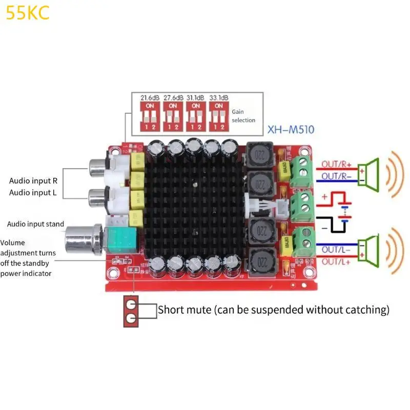 55 км 100 Вт+100 Вт класса D цифровые слуховые усилители платы TDA7498 Chip DC14-34V для проектов DIY и энтузиастов звука