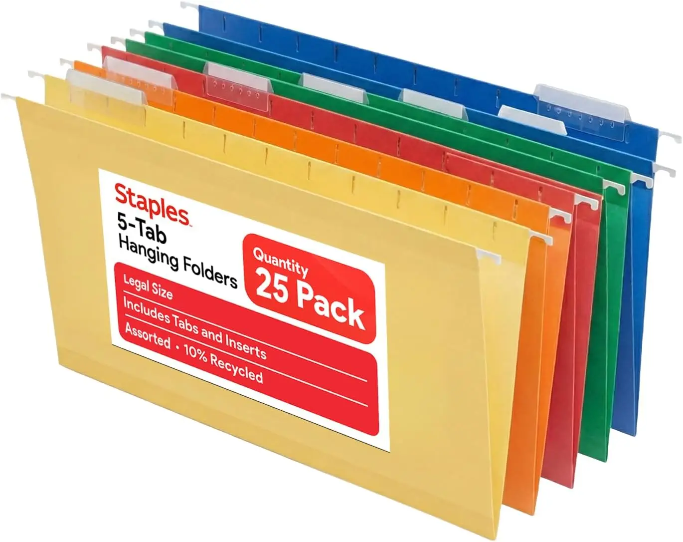 

Heavy-Duty Legal Size Hanging File Folders, 1/5-Cut Tabs, Assorted Colors, Durable Box-Bottom – 25 per Box