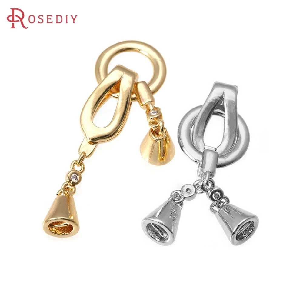 

2 Sets 18K Gold Color Brass and Zircon Round Shape Connect Clasps for Leather Rope High Quality Diy Jewelry Making Accessories
