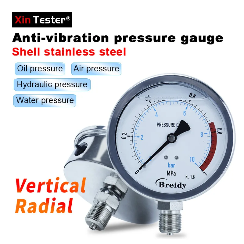Medidor de Pressão da Anti-vibração do Verificador 060mpa de Xin Radial ar Axial Água Hidráulica Manômetro de Óleo de Aço Tainless Thread g1 g1 2