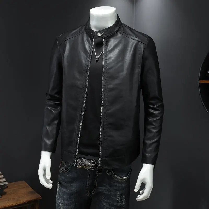 2025 New Men's Retro PU Leather Jacket Casual Fashion Windproof Motorcycle Jacket Lapel High Street Punk Leather Jacket Men