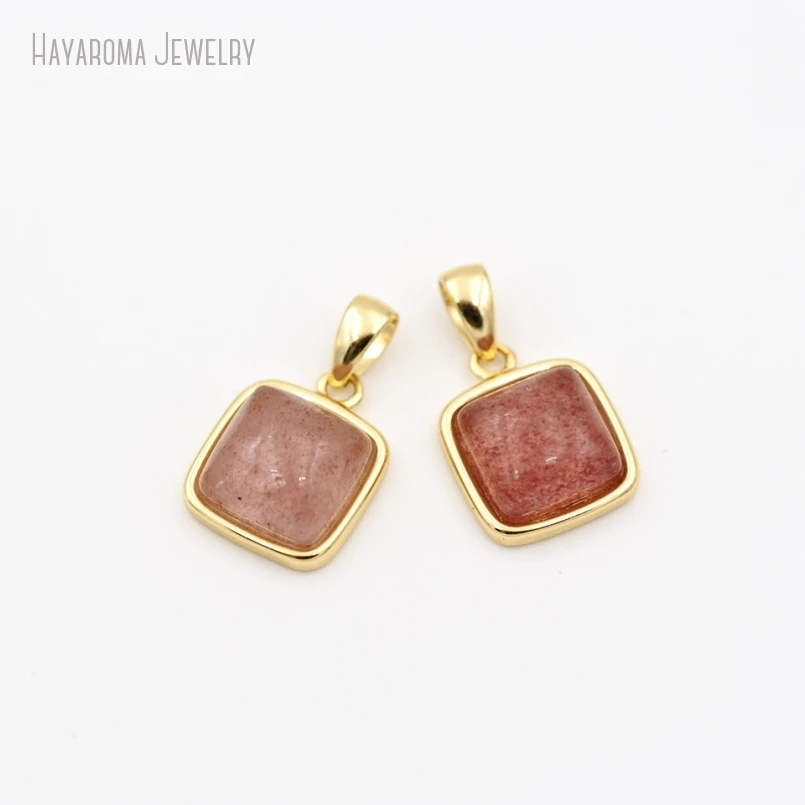 10Pcs Gold Color Jewelry Copper Wholesale Geometric Square Metal Stawberry Quartz Pendant Charms PM53636