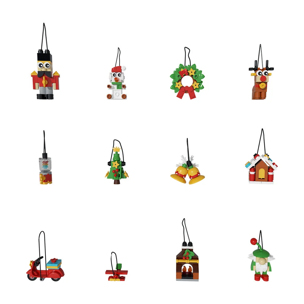 24 Kerstfeest Ornament Opknoping Hanger Hanger Kerstman/krans/elanden/sneeuwpop Bouwstenen Set DIY Kinderen Puzzel speelgoed Cadeau