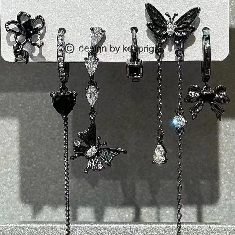 Conjunto de seis piezas de pendientes con diseño de borla de Luna estrellada, pendientes de circón dulce y fresco para hombre, pendientes Pop góticos oscuros para mujer, superventas