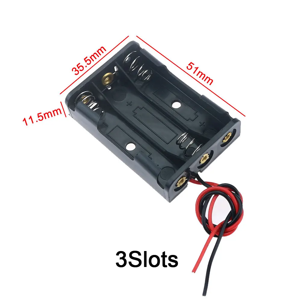 JCD AAA Plastic Black Spring Battery Storage Case Box AAA 3A Battery Holder AAA Double-sided Container With Wire Leads