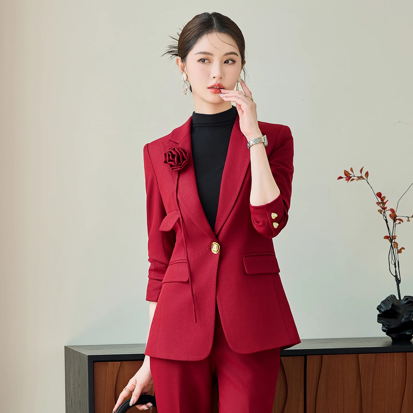 NAVIUE بدلة نسائية أنيقة مجموعة الخريف الشتاء موضة مزاجه الراقية مقابلة رسمية السترة والسراويل مكتب سيدة ملابس العمل