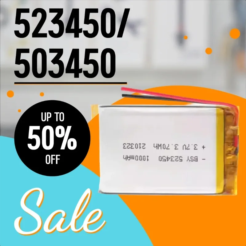 

New 523450/503450 1000mAh 3.7V Rechargeable Li-Po Battery For GPS Smart Phone DVD MP5 Led Lamp Lipo cell
