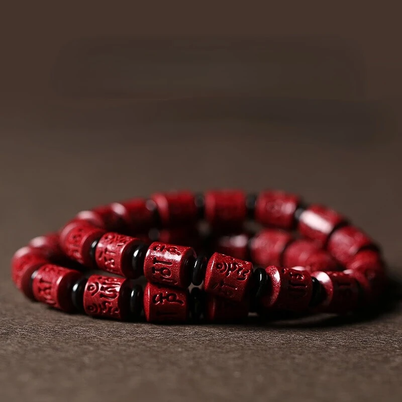 Cinnabar bracelet six-character mantra Zijin Sand Buddha bracelet for men and women birthday gifts  retro  boho