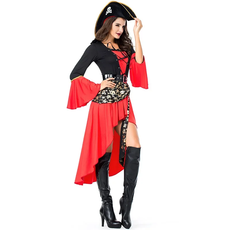 Sexy Adult Female Caribbean Jack Sparrow Pirate Costume Halloween Carnival Party Captain Pirate Cosplay Dress