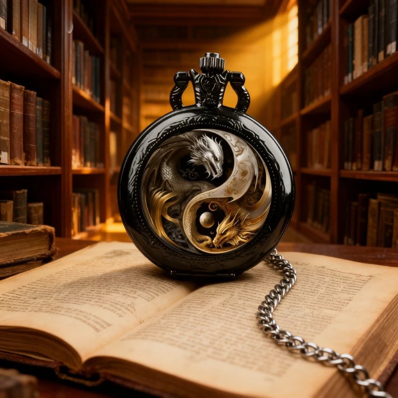 

Винтажные карманные часы с двойным драконом и двухцветными золотистыми и серебряными цветами, изысканные кварцевые часы с подвеской