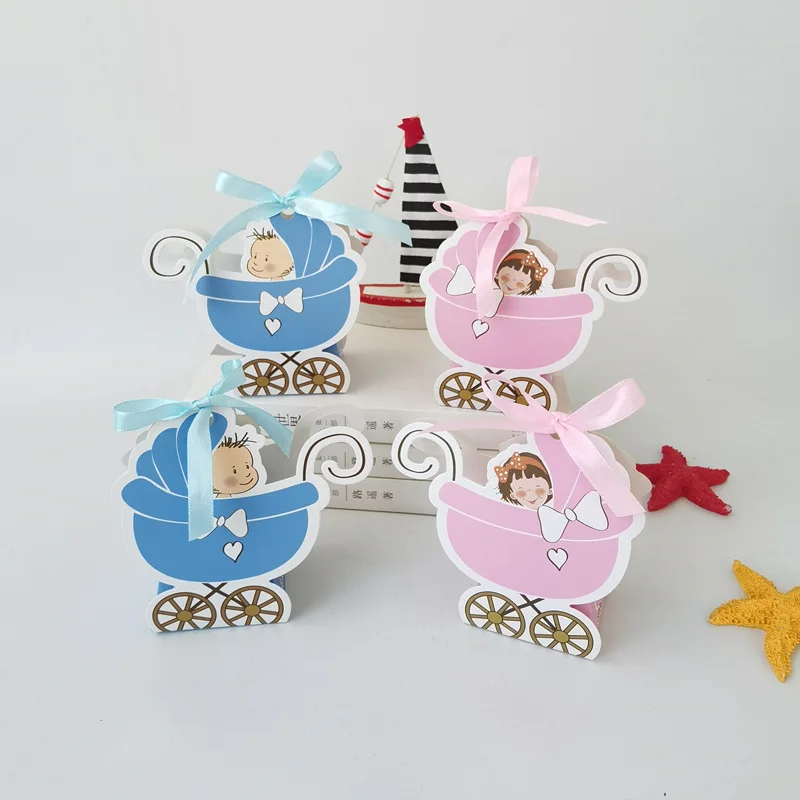 10/20/30 stücke Laser Cut Kinderwagen Candy Box Baby Wagen Favor Geschenk Box Baby Dusche Tasche Mit Band geburtstag Party Favor Liefert – Detail 1
