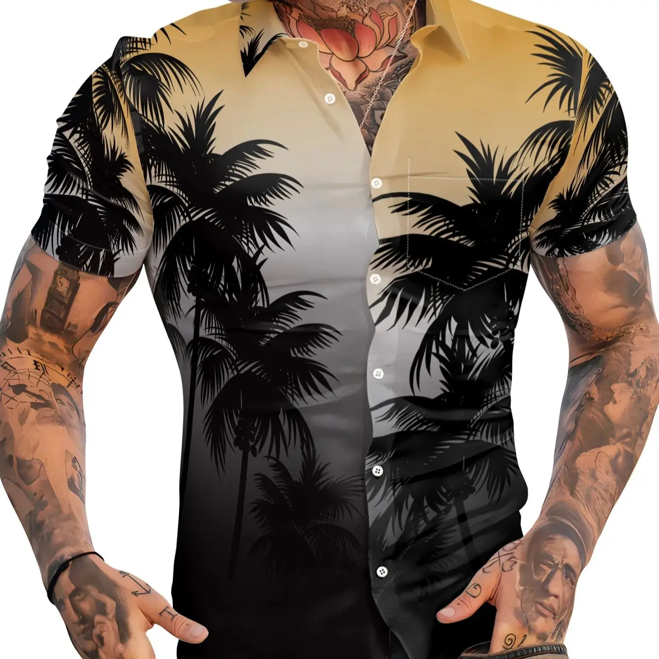 Men\'s Hawaiian Shirts, Summer Beach Casual Short Sleeve Button Down Shirts, Tropical Holiday Beach Shirts with Pocket