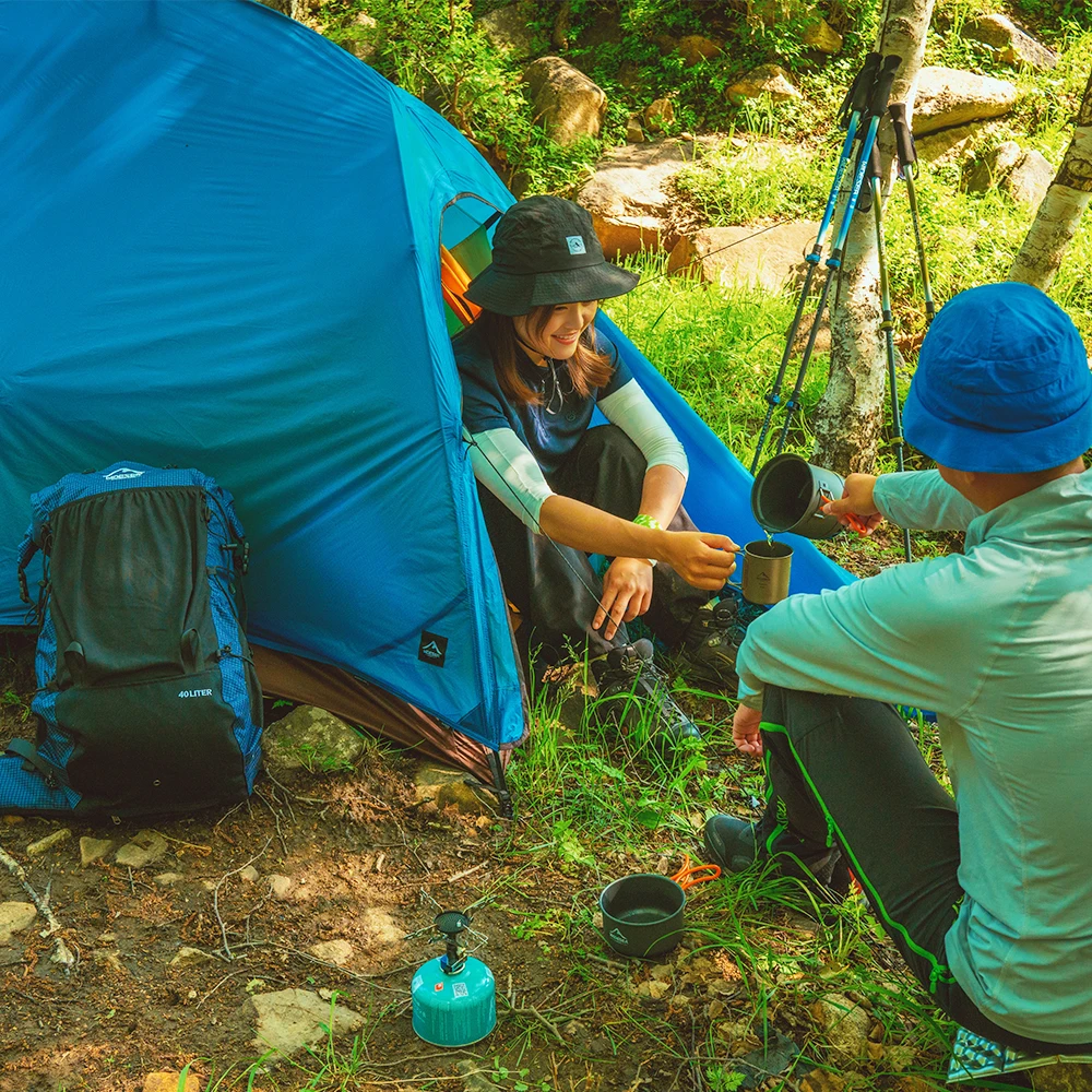 خيمة WIDESEA للتخييم في الهواء الطلق بطول 1.5 شخص بطبقة مزدوجة على شكل عمود السمك 15D نايلون مطلي بالسيليكون خفيفة الوزن للمشي والتخييم باللون الأزرق