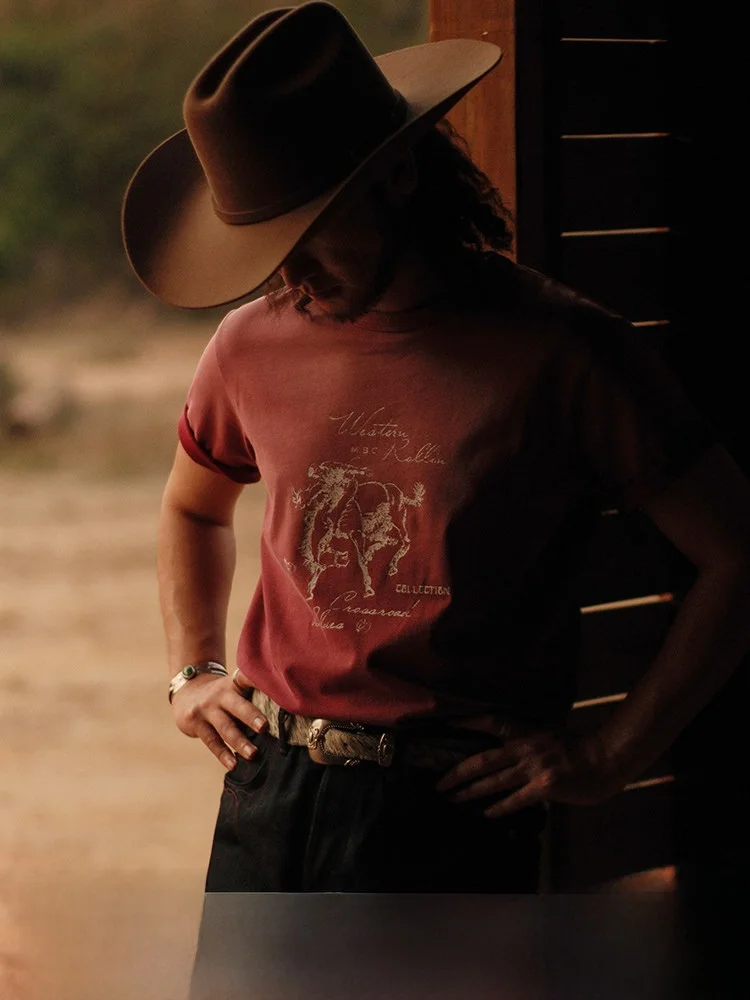 

Western Series 240g Sun-Dried Waed Riding Cetition ort Sve T-irt Mbbcar Narrow Width Casual round Ne Cotton