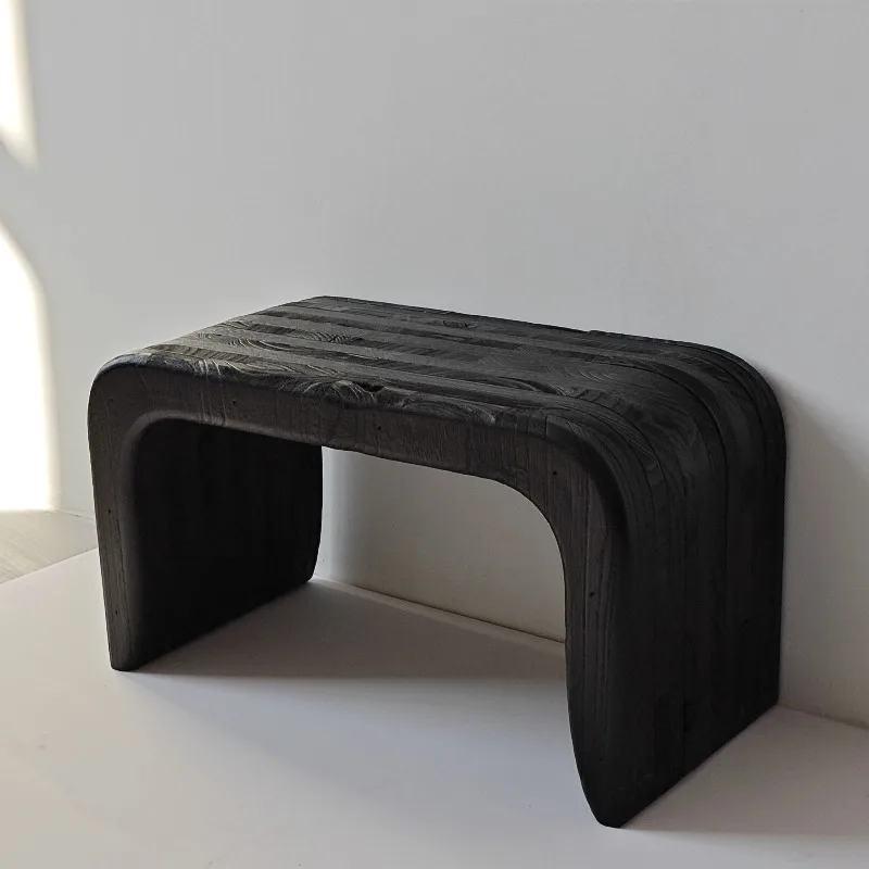 Mid-Century Modern Shoe Stool Black Minimalist Vanity Seat for Bedroom Multifunctional Entryway Ottoman for Hallway/Living Room