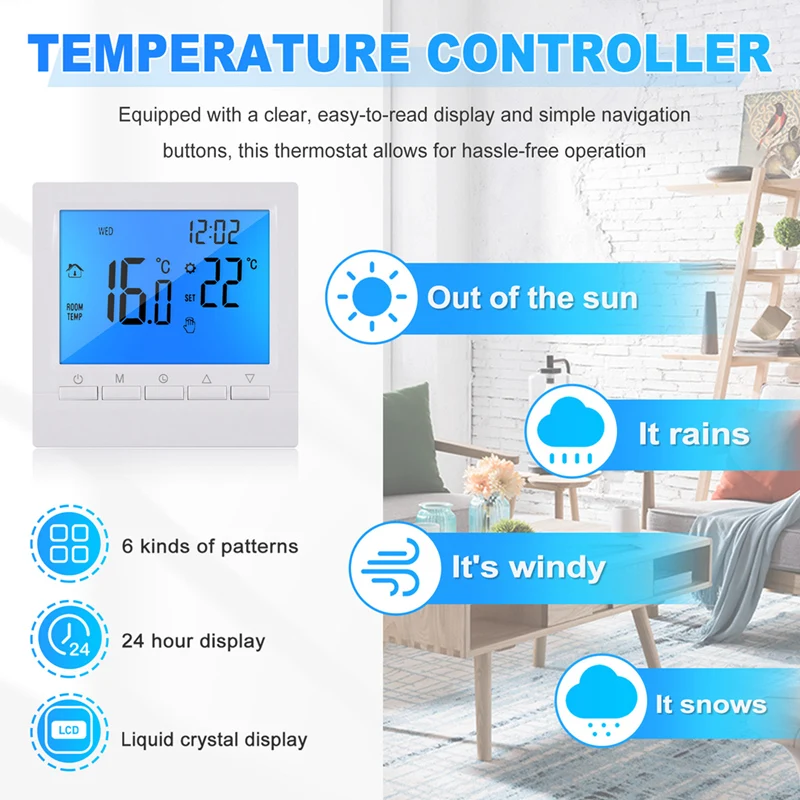 Программируемый цифровой термостат 3A, еженедельный регулятор комнатной температуры для эффективного домашнего отопления, синяя подсветка