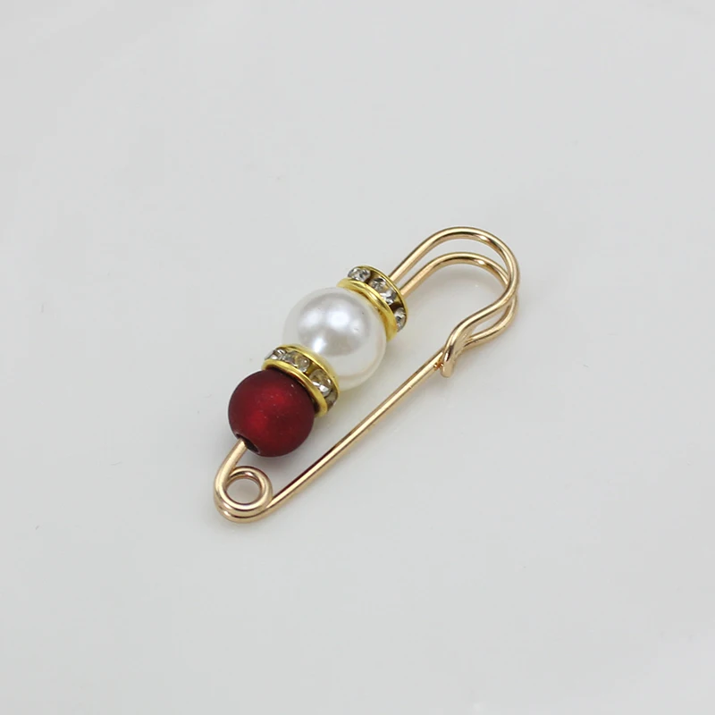 3.8CM Big White Red Pearl Septum Beads Clothing Brooches for Women Lapel Safety Sweater Coat Dress Pins Badge Buckle Accessories